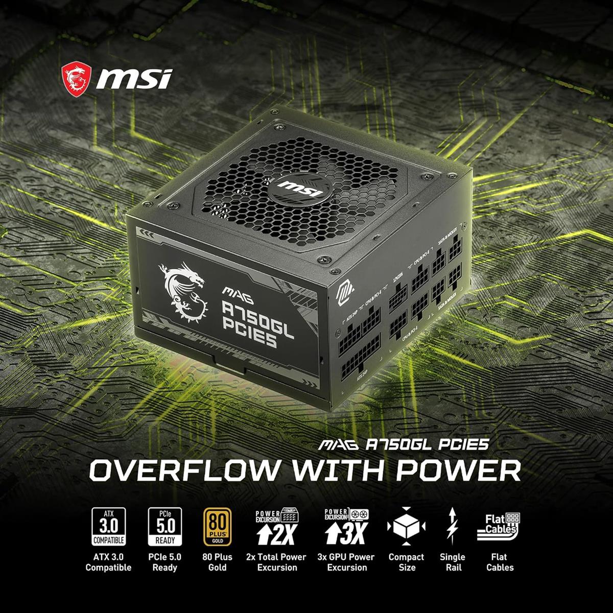 MSI Power Supply MAG A750GL PCIE5 750W 80 Plus Gold Fully Modular MSI Power Supply MAG A750GL PCIE5 750W 80 Plus Gold Fully Modular